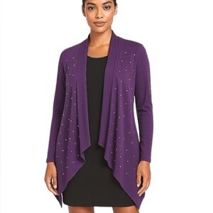 Cache Open Front Draping Cardigan Plum Purple XL